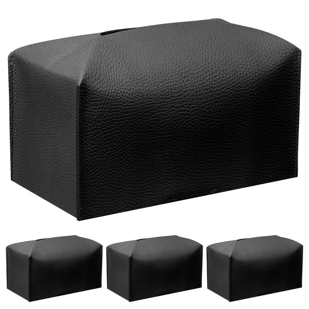 4Pcs Stylish Tissue Box Cover Foldable PU Rectangular Tissue Box Holder with Bottom Belt for Home Office Car Living Room Desk