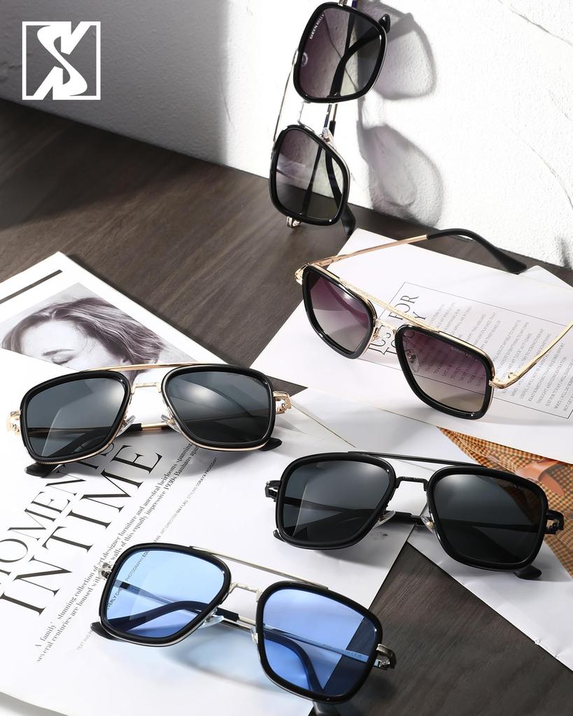 Classic Retro Square Eyeglasses Sunglasses Metal Sunglasses [SHEEN KELLY] Men's