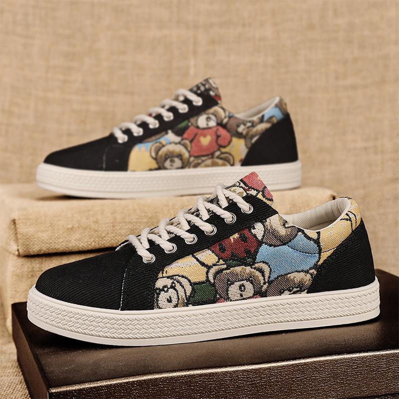 Men's Shoes Summer Breathable Anti Slip Versatile Printed Soft Soled Youth Canvas Oil Painting Original Casual Board Shoe