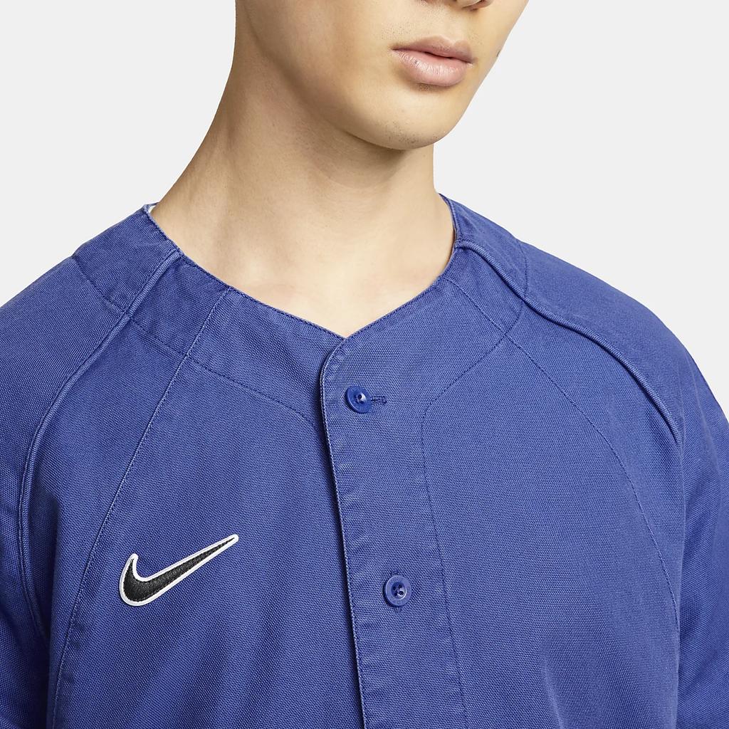 Nike SB Solid Color Single-Breasted Logo Embroidery Slim-Fit Straight-Cut Short-Sleeve Baseball Jacket Unisex Outerwear Blue DQ6283-455