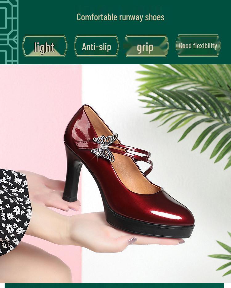 Qipao Women's Chunky Heel Leather Platform Shoes