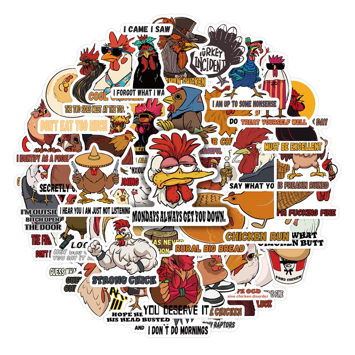 50 Sheets of Funny Chicken Cartoon Stickers for Scrapbooking & Stationery Decoration - Waterproof & Creative Design. no