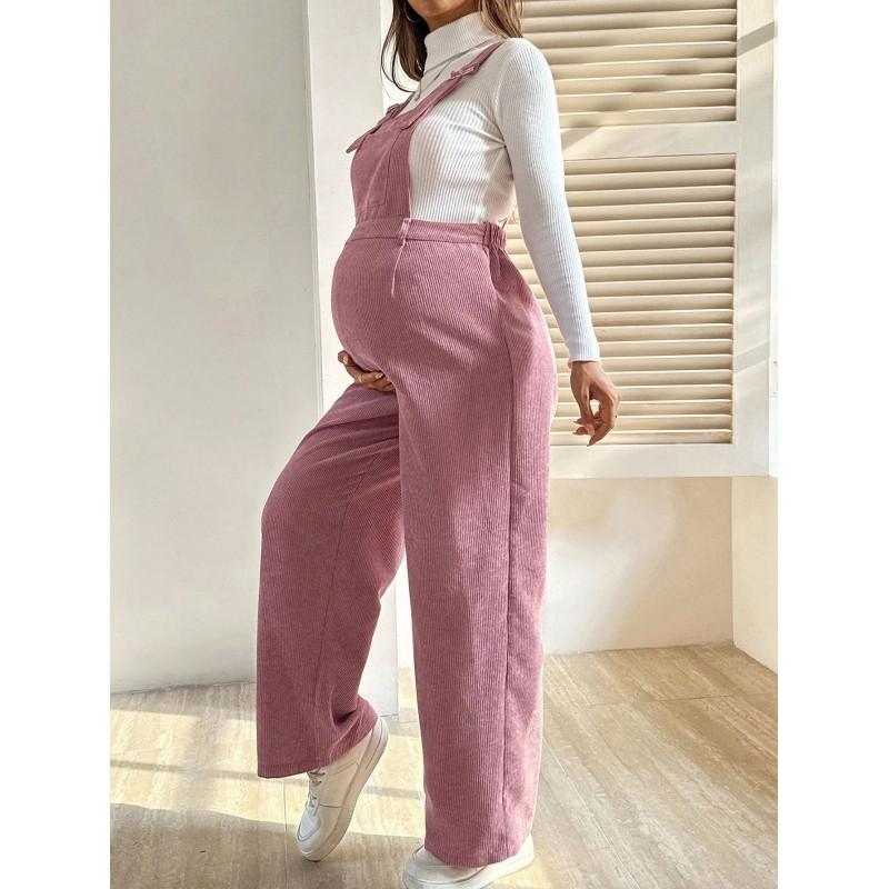 Maternity Corduroy Overalls Pants With Elastic
