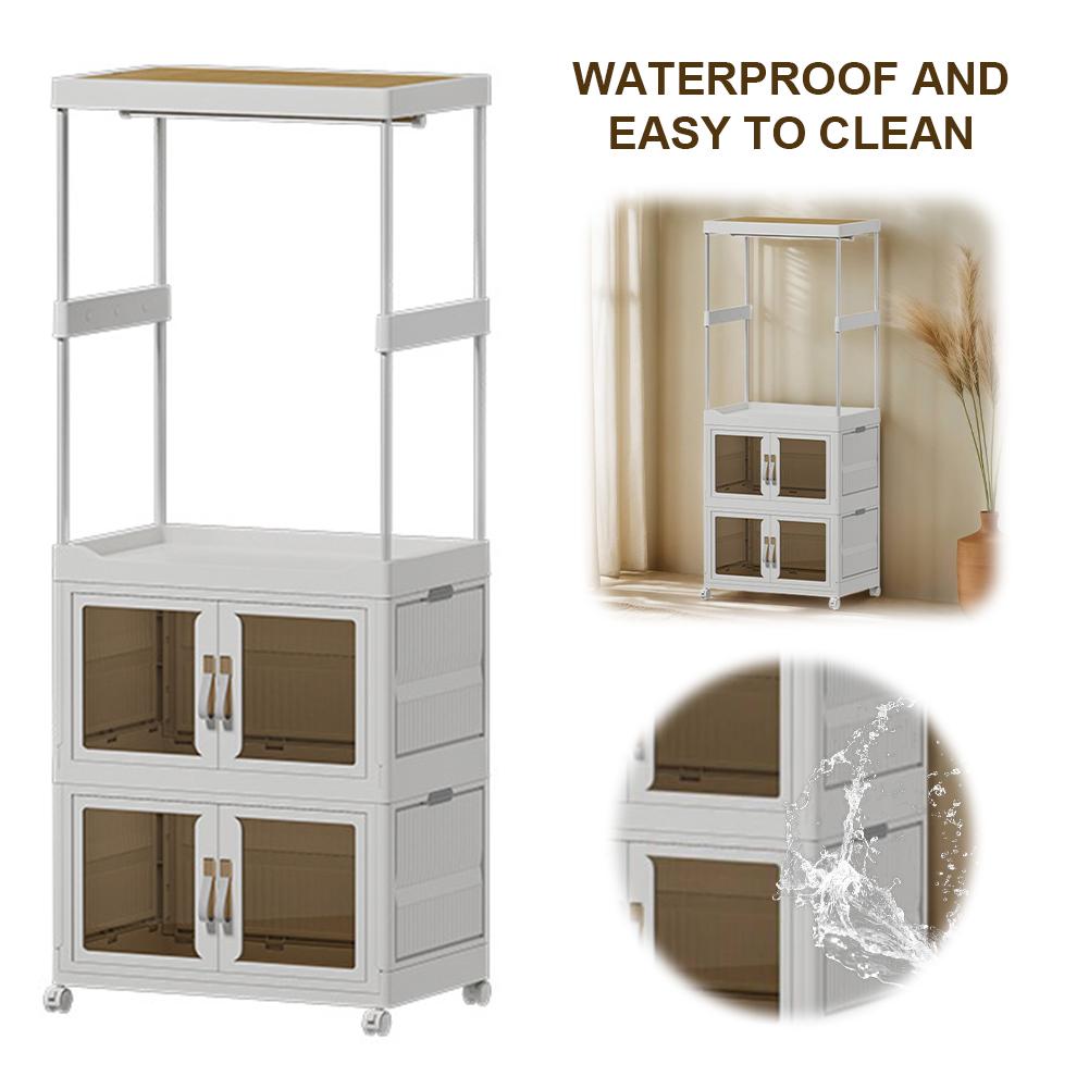 Mobile Wardrobe Portable Closet with Haging Rod & Cabinet Clothes Organizer Clothing Storage Shelf for Bedroom Living Room