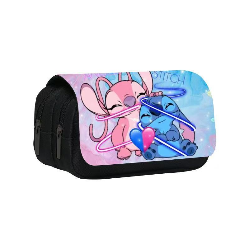 Stitch Cartoon Double Large Capacity Flip Pencil Case Children'S Stationery Box