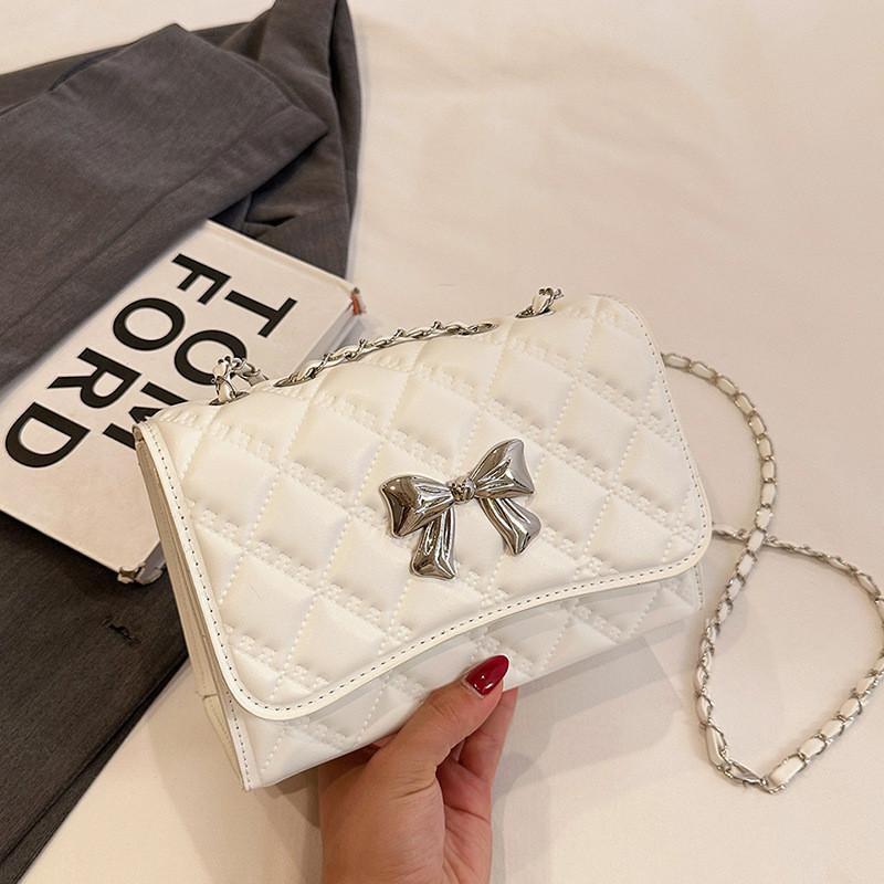 Vintage Chic Quilted Chain Shoulder Crossbody Bag Stylish Minimalist Small Square Purse белый