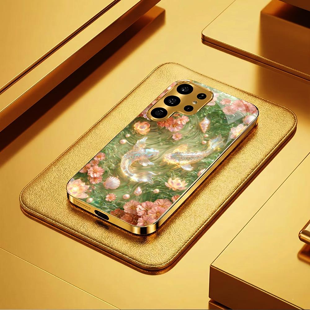 Scratch Proof Pisces High-end PhoneCase Electroplated Glass PhoneCase for Samsung Galaxy S26 S25 S24 S23 S22 S21 FE,Ultra,Plus