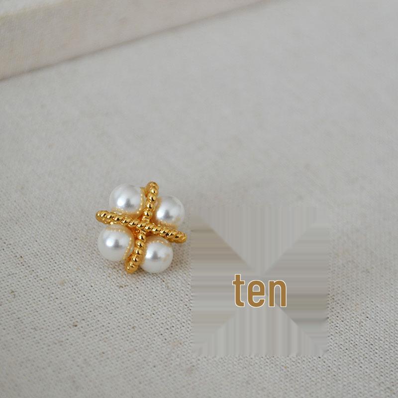 Elegant Four-Leaf Clover Pearl Stud Earrings, Gold-Plated Brass with 925 Silver Needles - Japanese & Korean-Inspired Design.