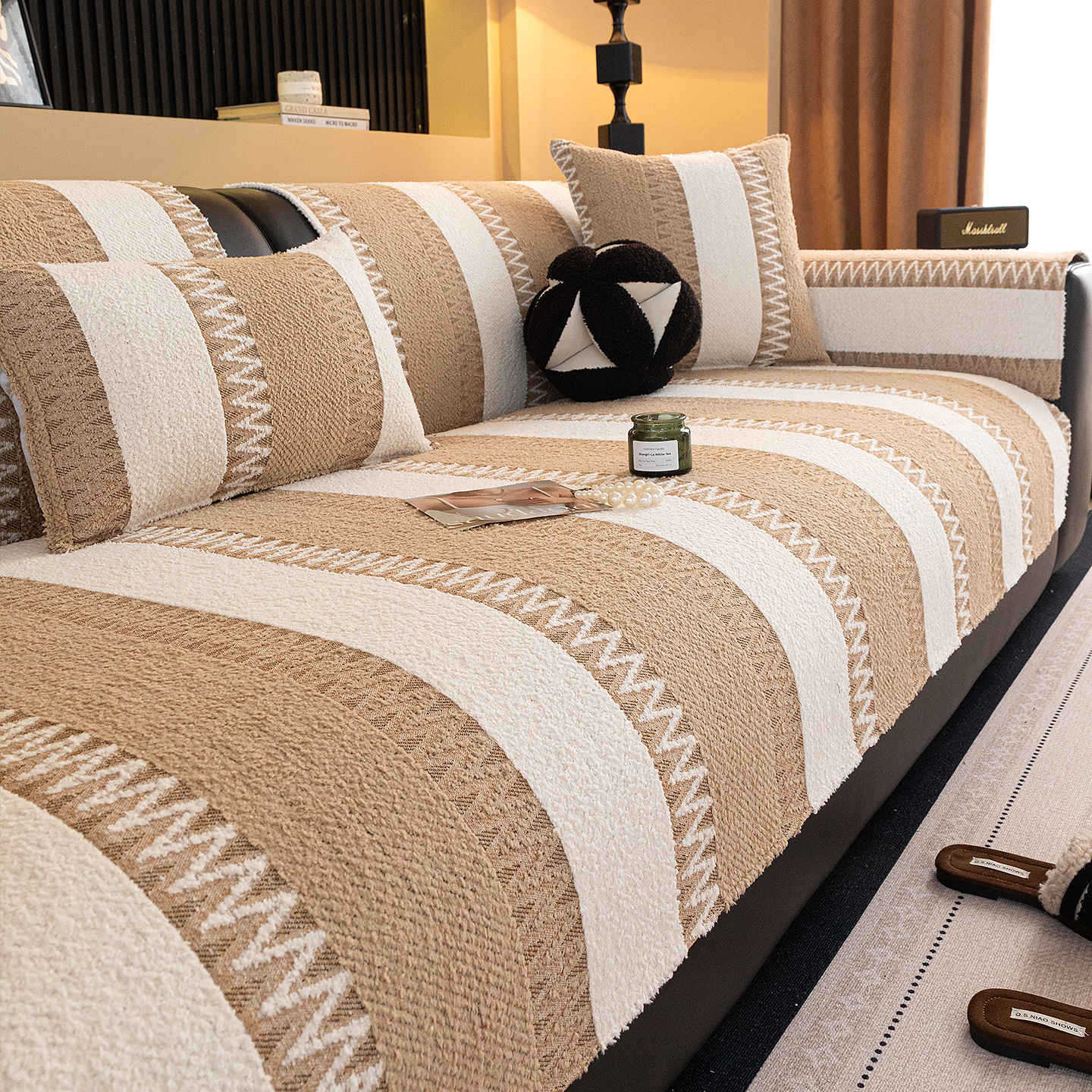 

1 шт. Полосатый чехол на сиденье дивана Пылезащитный Плюшевый Угловой чехол для дивана Противоскользящий Чехол для дивана для гостиной housses de canape A 70x70cm 1pc