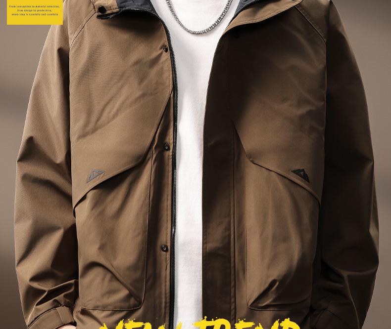 Premium Men's Outdoor Hooded Windbreaker - Functional, Durable, Autumn/Winter Jacket with Loose Fit and Three-Proof Technology