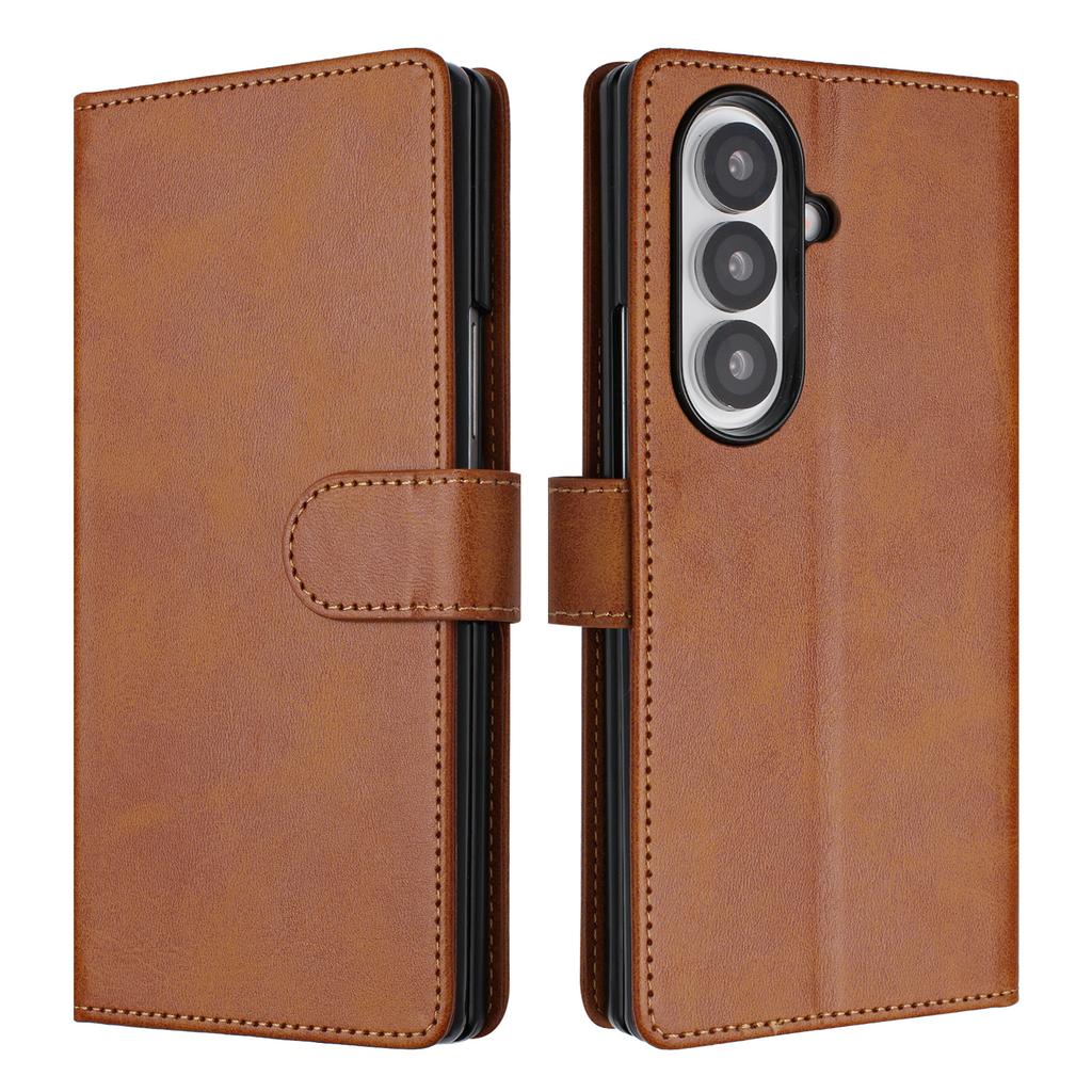 For Samsung Galaxy Z Fold7 5G Wallet Case RFID Blocking Calf Texture Leather Stand Phone Cover with Strap