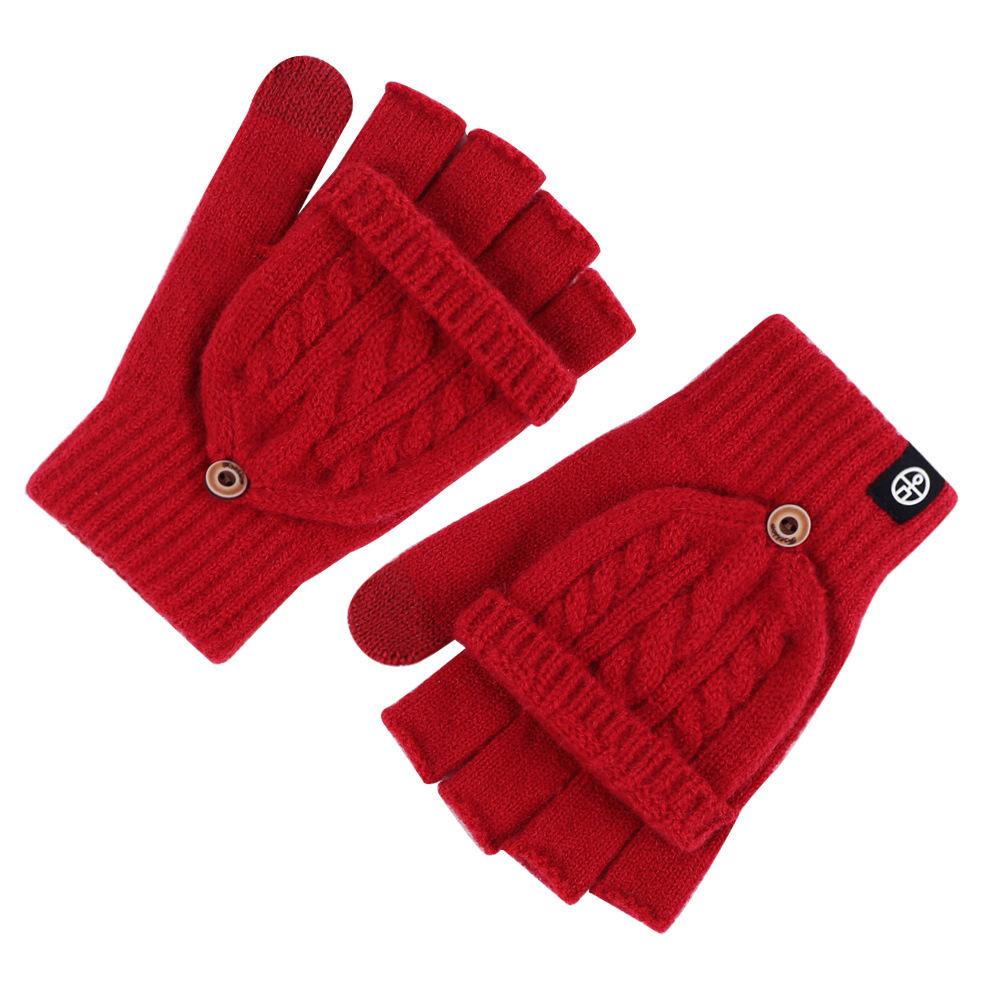 

Autumn and Winter Gloves Women s Winter Korean Style Thickened Warm Knitted Wool Knitted Half Flip Gloves