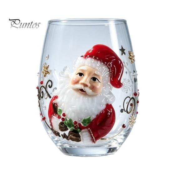 Cute Winter Beverage Cup Christmas Stemless Glass Cup, Santa Claus Decorative Drinking Glass, Holiday Party Souvenirs Transparent Water Mug