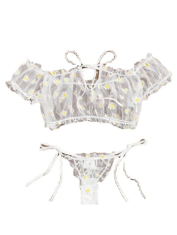 European and American Sexy Mesh See-Through Lingerie Set - 3 Pieces