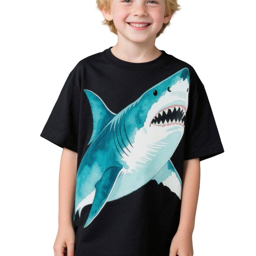 Summer children's casual T-shirt with sea turtle, marine animal print, black short sleeved T-shirt, fashionable cartoon pattern children's T-shirt