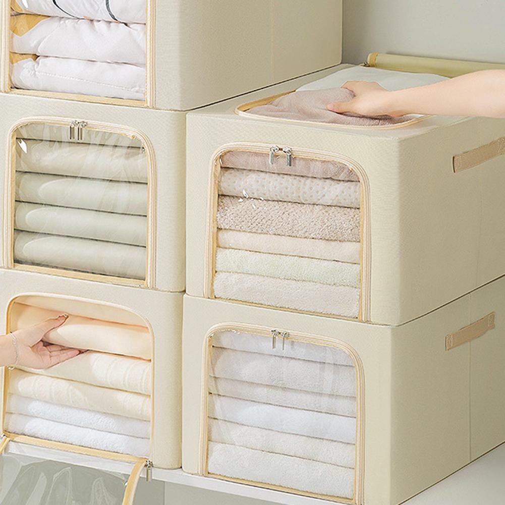 Clothes Storage Bins, Large Storage Bags With Zipper, Transparent Window, Metal Frame, Handle Foldable Closet Sweaters Organizers For Bed Sheets