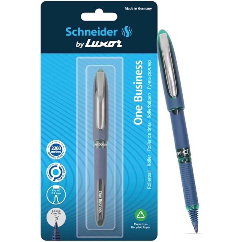 Luxor Schneider, One Business Roller Ball Pen - Green, 0.6 mm, 2200 mtrs writing length, Waterproof Ink, Consistent ink
