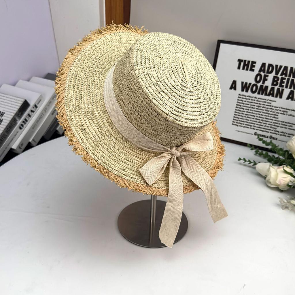 Summer French Flat Edge Beach Hat Seaside Vacation Sun Protection Versatile Top Hat Premium Sunshade Straw Hat Women