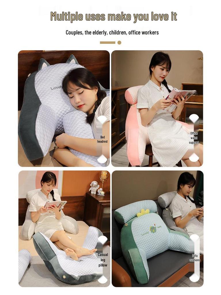 Ice Bean Cartoon Bedside Cushion: Soft Lumbar Support Pillow for Reading and Lounging