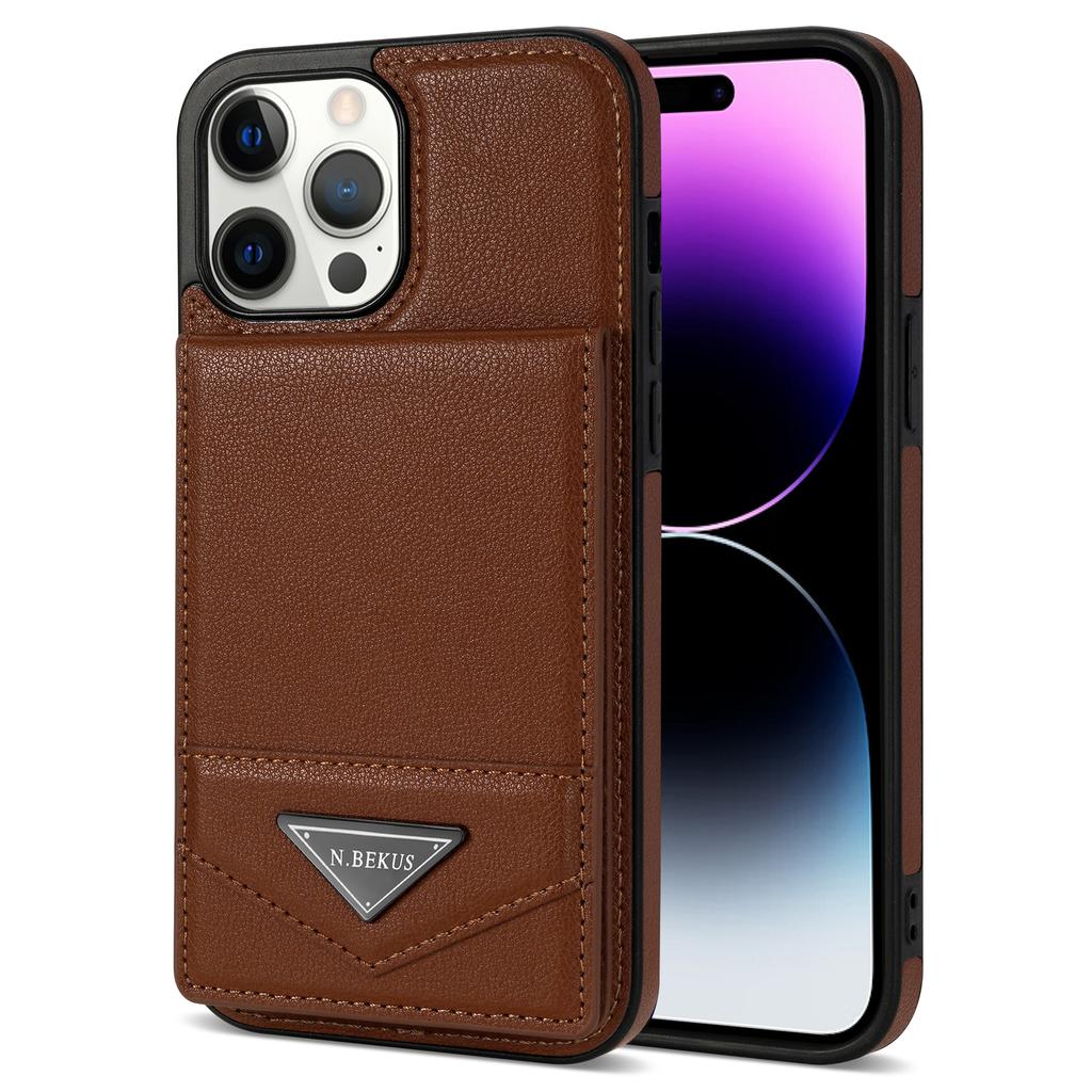N.BEKUS For iPhone 16 Pro Case Leather+TPU Kickstand Phone Cover with Card Holder