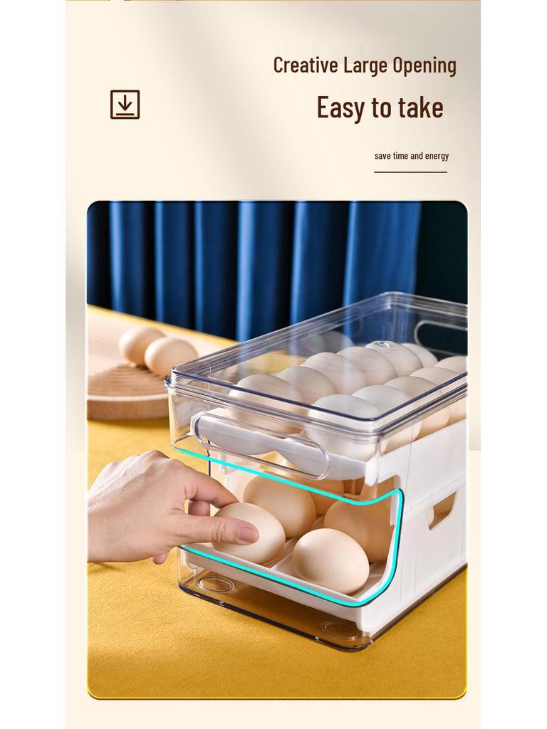 Stackable Double-Layer Slide-Out Egg Storage Box - Transparent, Shockproof, Quick-Freeze Refrigerator Organizer