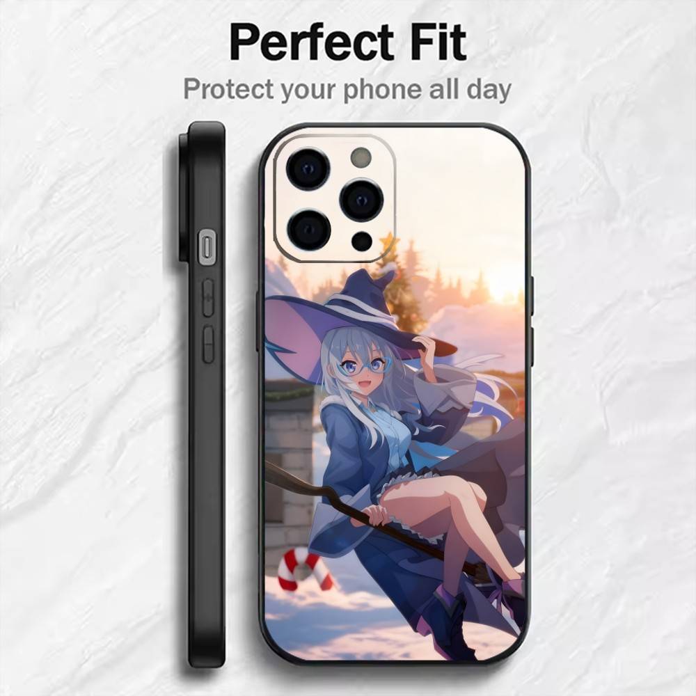 

Gray Witch Anime The Journey of E-Elaina Phone Case For iPhone17,16,15,14,13,12 Plus,Max Soft Silicone Black Cover iPhone15promax