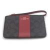 New COACH Corner Zip Canvas With Leather Wrist Bag Clutch Coin Purse Women's Dark Brown & Red 58035-IMRVQ