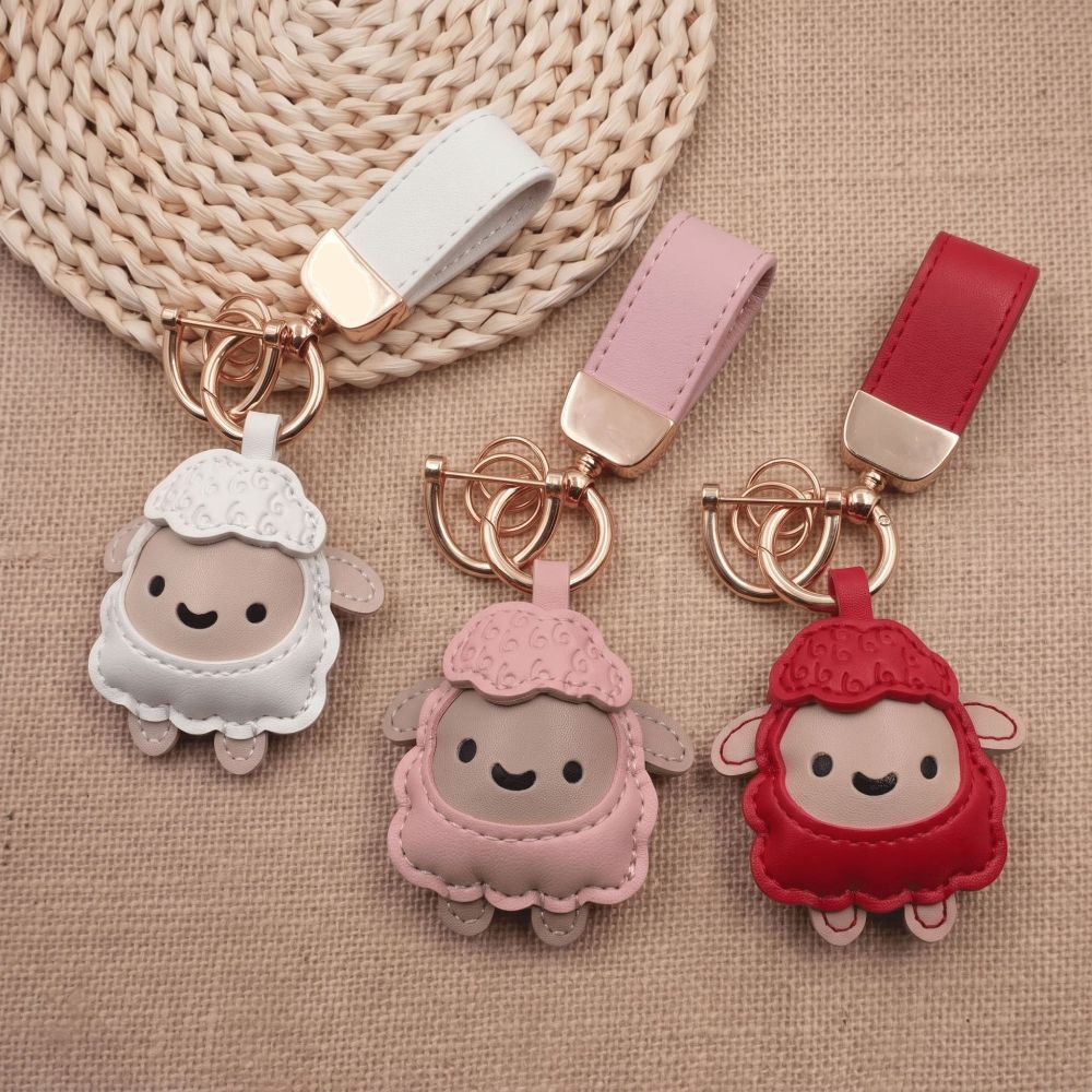 Cartoon Goat Pendant Braided Rope Goat Car Keychain Rich and Lucky Pu Sheep Keychain Women