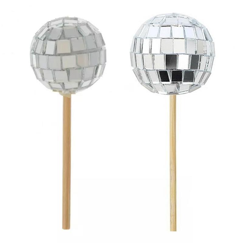 24 Pieces Reflective Sphere Cake Toppers for Party Decoration Decorative Cupcake Inserts Accessories Cake Ornament