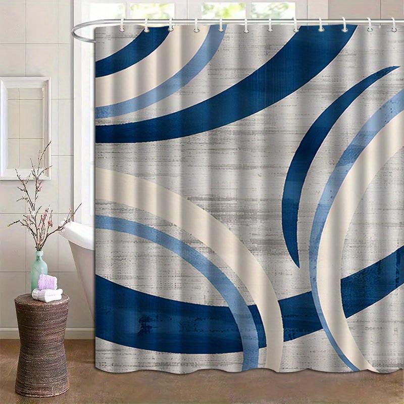 Blue Abstract Shower Curtain Modern Wave Design Geometric Art Elegant Bathroom Decor Waterproof Printed Bath Curtain Home