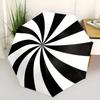 A Black And White Spiral Patterned Automatic Folding Umbrella. It Features a Portable And Collapsible Design, Making It a Casual Outdoor Acc