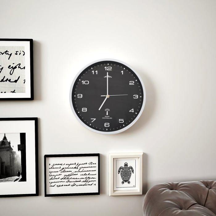 VidaXL Horloge Murale Radioguidée avec Mouvement à Quartz Noir Cuisine Salon 50618