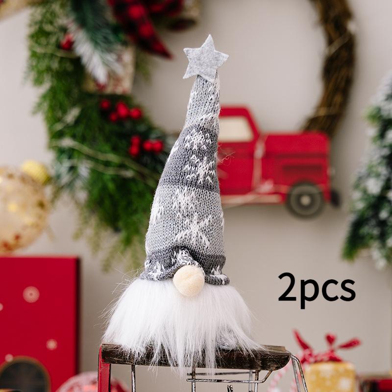 2 Pieces Christmas Decoration Faceless Doll Forest Old Man Snowflake Knitted Hat with Light Rudolph Hanging Leg Gnome Figurine