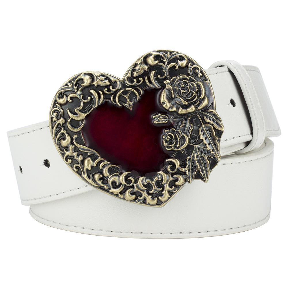 Fashion Belt Love Heart Metal Buckle Red Heart Rose Flower Design Punk Rock Belts Women Decorative Waistband Hip Hop