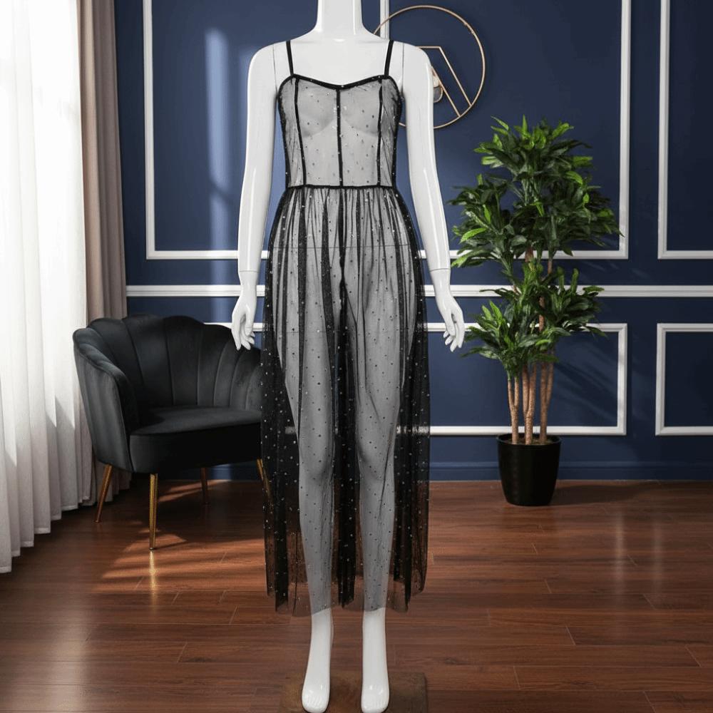 Mesh Transparent Summer Tulle Dress Bling Bling Dot Sling Dress Women Cover Up Dress  Women