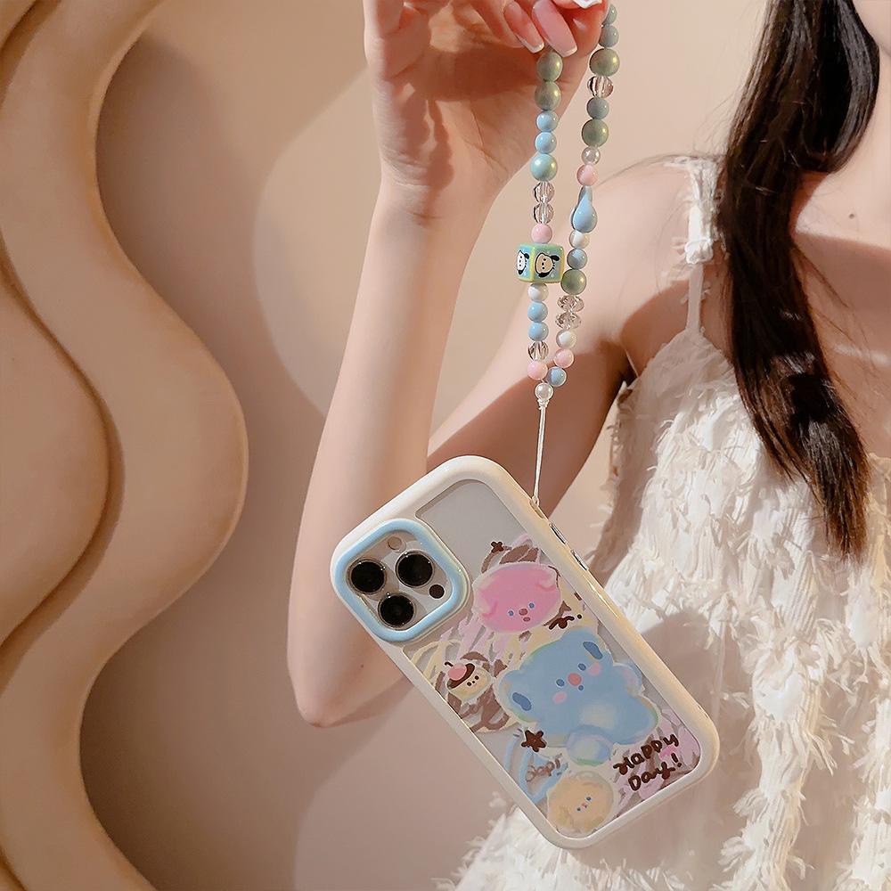Applicable To IPhone 16 Mobile Phone Case Apple 13 Graffiti Pink Blue Puppy Bracelet 14 ProMax Cute 12 Magnetic 15