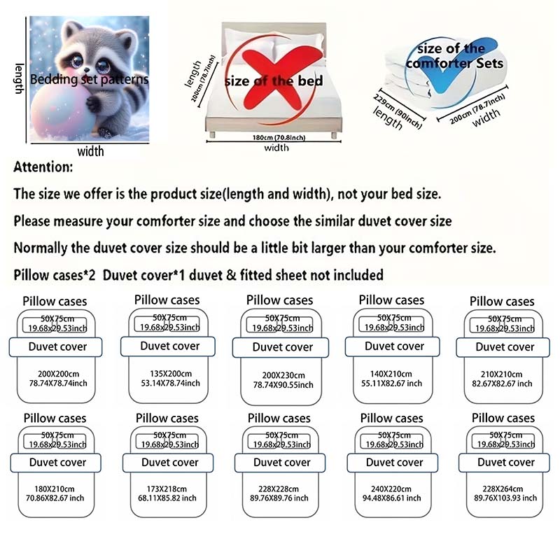 Adorable Raccoon Playing With Pastel Ball Duvet Cover Set With 3D Printing Design Soft Polyester Bedding Set All-Season Comfort