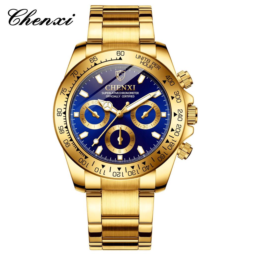 Golden Luminous Waterproof Men's Business Quartz Wristwatch
