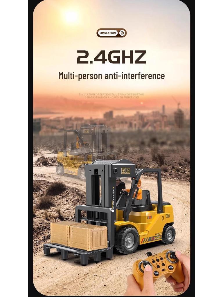 2.4G Remote Control Forklift Toy: 11-Channel Crane with Lights and Music for Kids