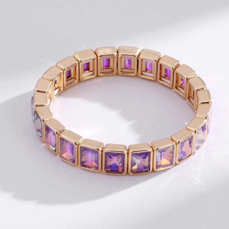 Neuheiten Geometrisch Bohemian Regenbogen Glas Kristall Dehnbar Stretch Tennisarmband Mode Vergoldeter Schmuck Für Frauen