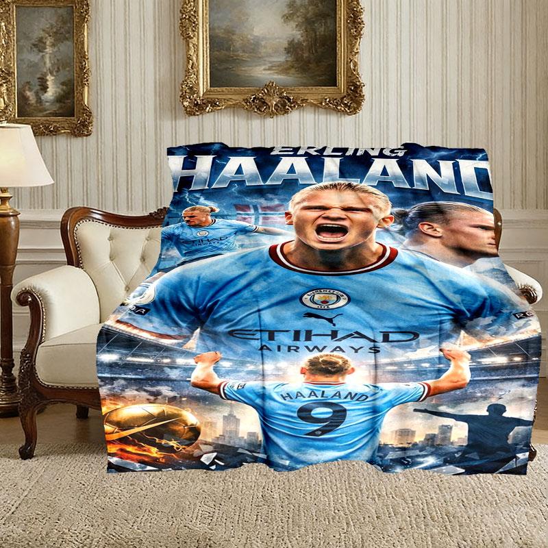 1 Stück Gemütliche Erling Haaland Decke, Leichte & Strapazierfähige Druckdecke, Perfekt für Zuhause, Sofa, Bett, Picknick, Reisen, Büro