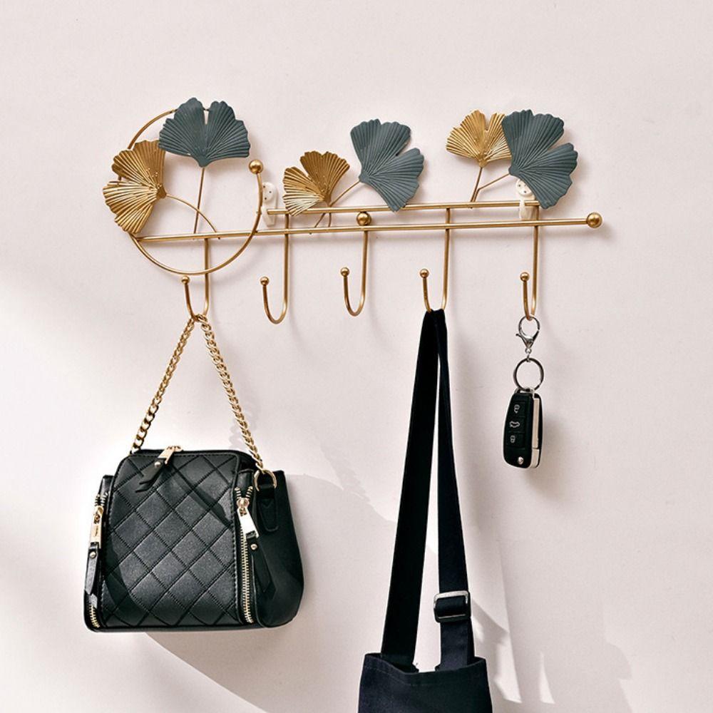Wall Mounted Wear-resistant Ginkgo Leaf Shape Key Holder Coat Hanger Metal Stoarge Hanger Door Hook