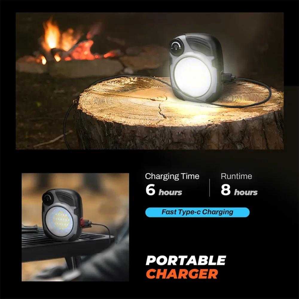 Portable LED Spotlight Lantern With Hook Outdoor Camping Fishing Flashlight Emergency Rechargeable Magnetic Work Car Repair Lamp