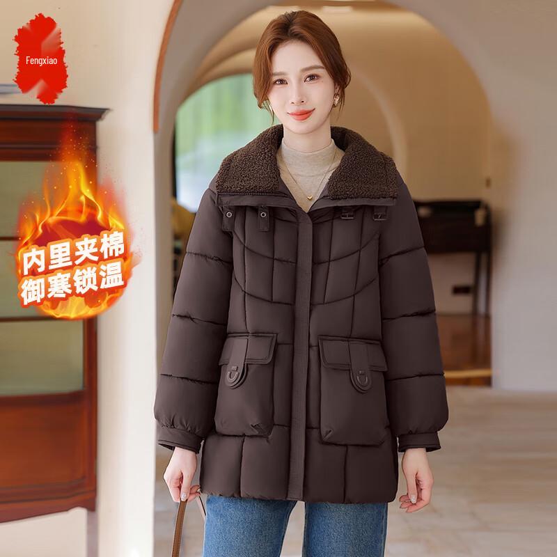 

Women s Winter Lamb Wool Lapel Mid-Length Padded Coat 4XL