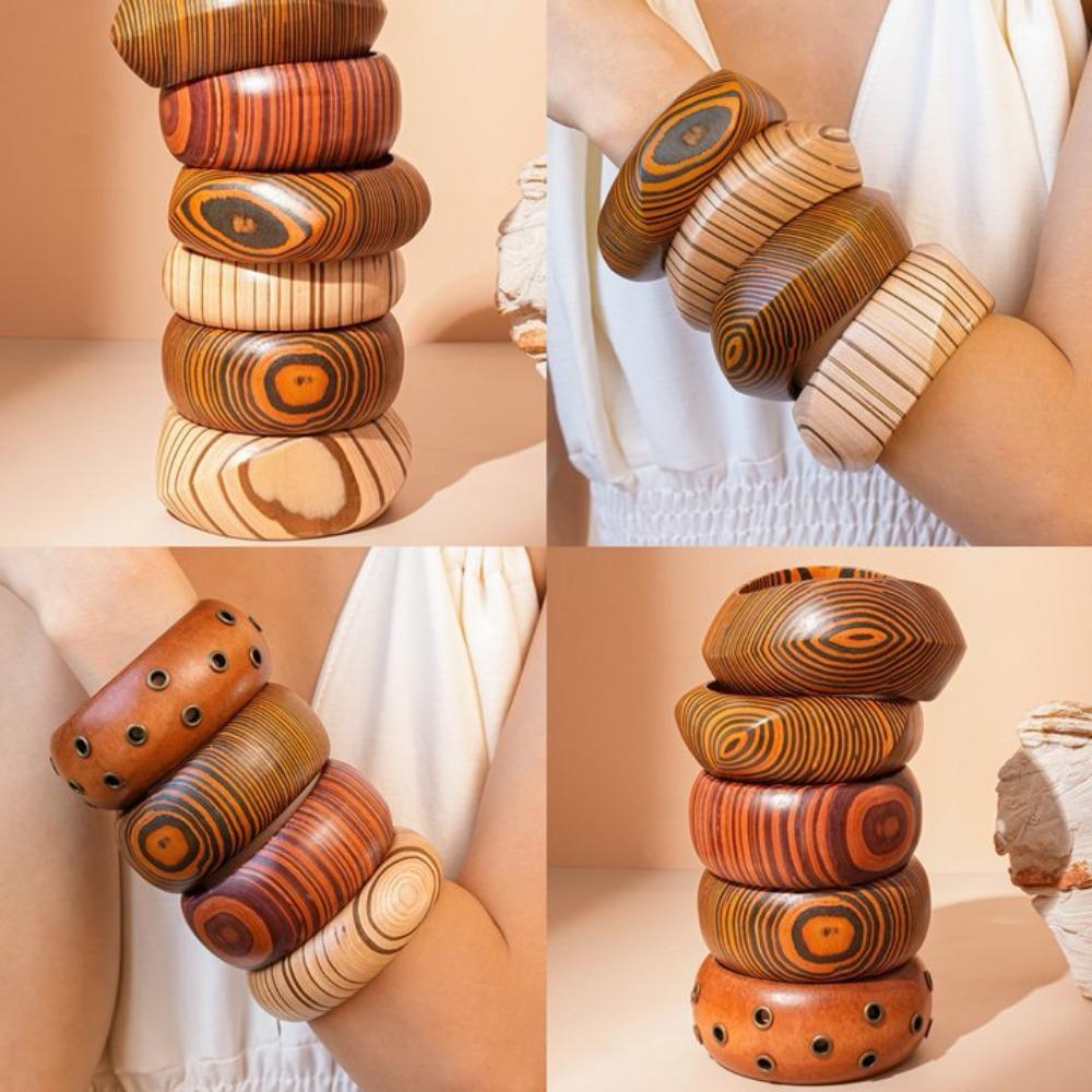 European and American Wooden Bracelets Retro Simple and Versatile Bracelets Light Luxury High-end Temperament Jewelry Women