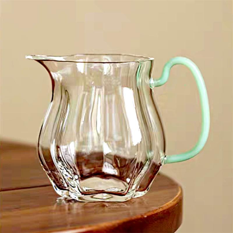 250ml High Borosilicate Glass Tea Pitcher Fair Mug with Imitation Jade Handle Heat Resistant Tea Ceremony Chahai Kungfu Tea Set