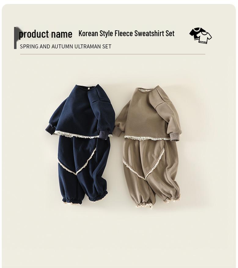 Zestaw dwuczęściowy z polaru dla dzieci na jesień 2025 w stylu koreańskim: Przyjazna dla skóry bluza i spodnie dresowe
