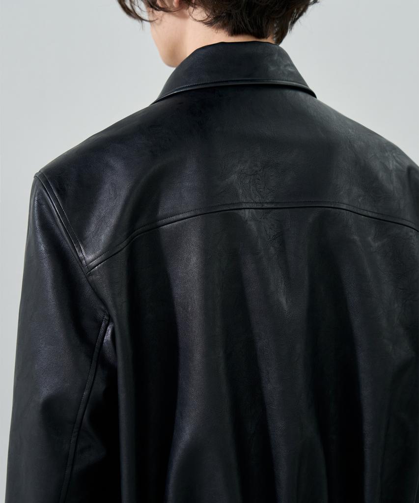Draw Fit Incision Leather Blouson Jacket [Black]