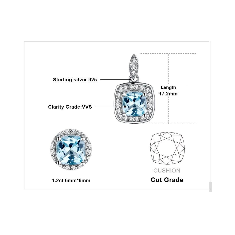 New Natural Sky Blue Topaz 925 Sterling Silver Halo Pendant Necklace for Women No Chain
