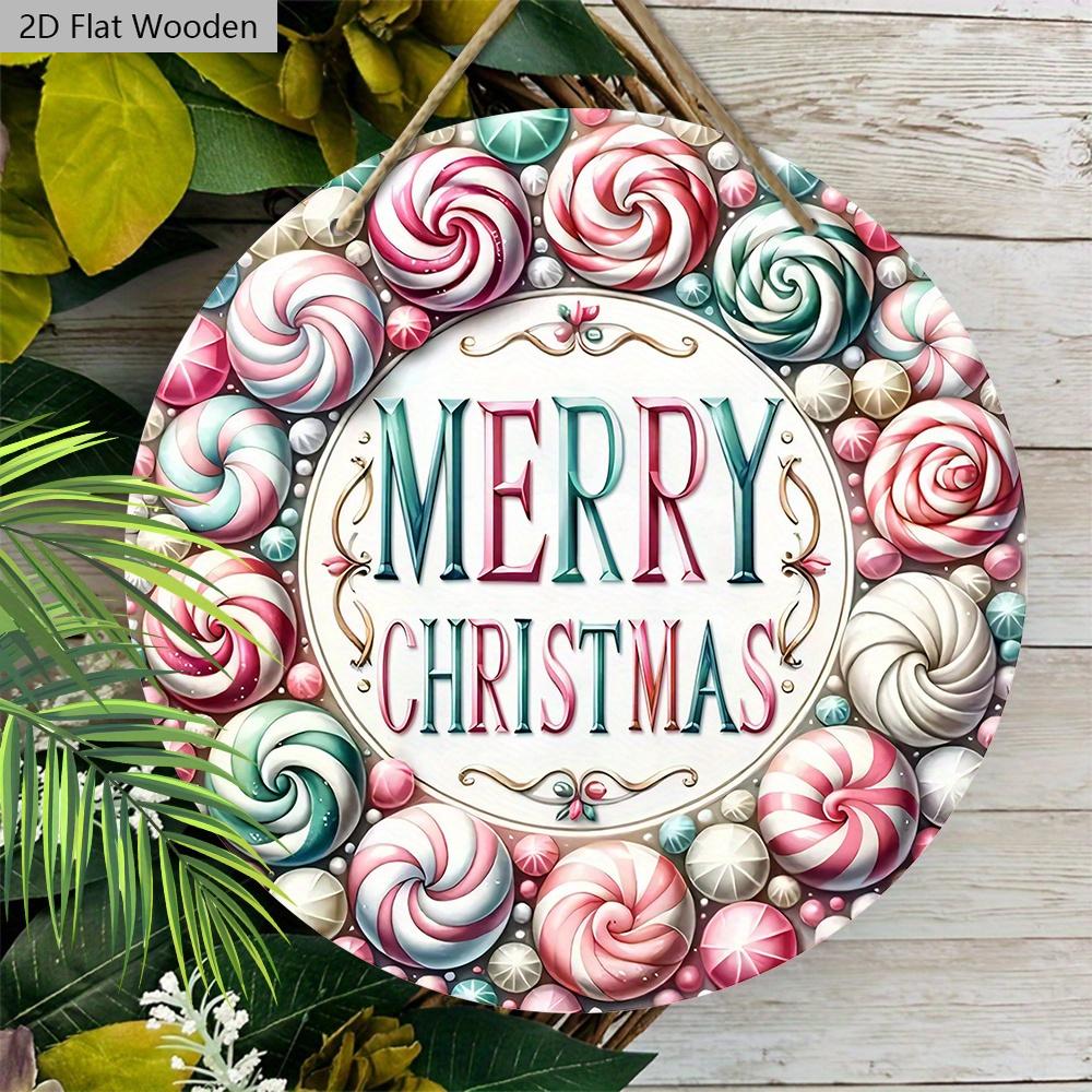 Pink Christmas Wooden Sign - Merry Christmas Round Sign for Front Door, Wall Hanging Decor - Ideal Christmas Ornament